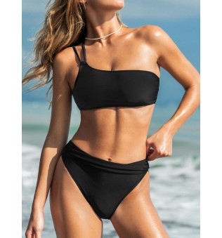 Women's High Waist Hollow Pleated Hip Bikini Set
