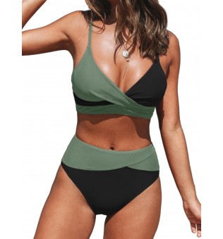 Women's High Waist V Neck Twist Front Bikini Set