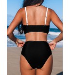 Women's Black and White V-Neck Spaghetti Strap Swimsuit