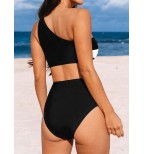 Women's High Waist One Shoulder Colorblock Bikini Set