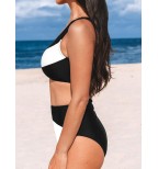 Women's High Waist One Shoulder Colorblock Bikini Set