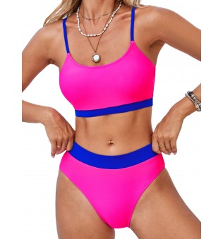 Women's round neck spaghetti straps adjustable textured two-piece suit