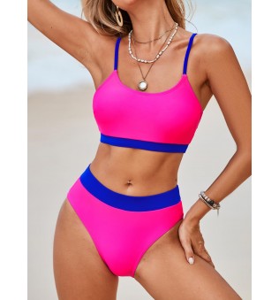 Women's round neck spaghetti straps adjustable textured two-piece suit