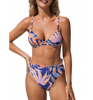 Women's High Waist Gathered Sexy Drawstring Two-Piece Swimsuit