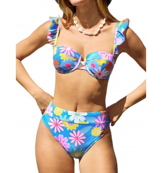 Women's Waist Sweetheart Neck Ruffle Bikini Set