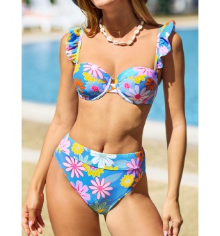 Women's Waist Sweetheart Neck Ruffle Bikini Set