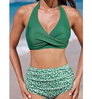 Women's High Waist V Neck Camisole Front Twist Bikini Set