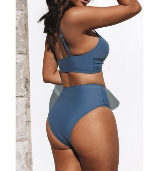 Women's High Waist V Neck Solid Spaghetti Strap Swimsuit
