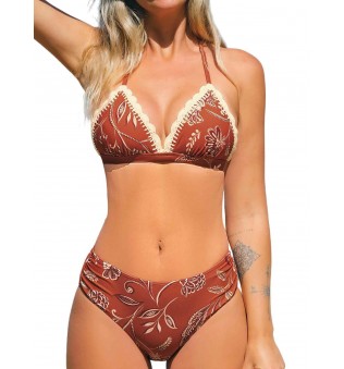 Women's Mid-Rise Camisole Triangle Top V Neck Bikini Set