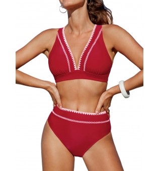 Women's V-neck Cross Back Self-Tie Bikini Set