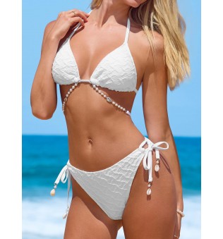 Women's Open Back Textured Adjustable Pearl Bikini Set