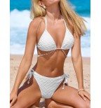 Women's Open Back Textured Adjustable Pearl Bikini Set